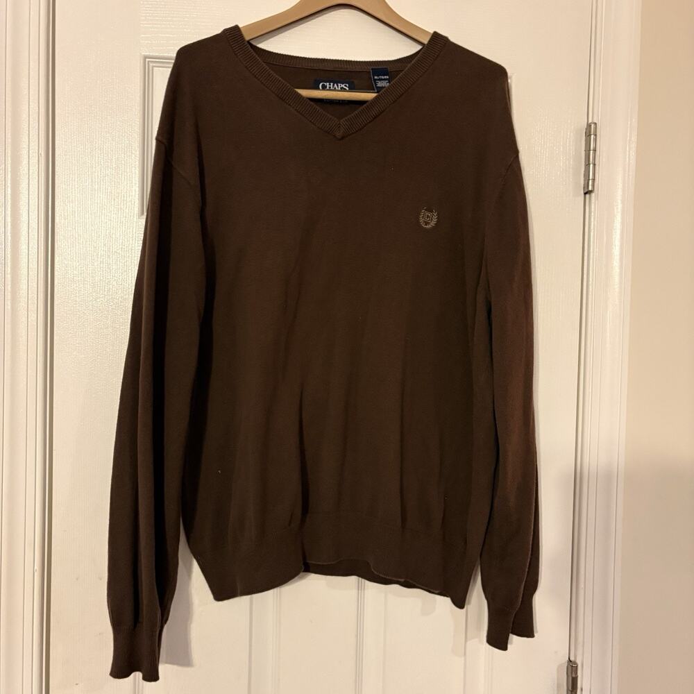 CHAPS Mens Vneck Pullover Sweater Brown XL